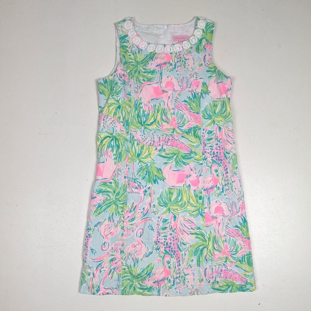 Lilly Pulitzer Shift Sea Salt Blue On Parade Mini Mila Dress Girls 14
